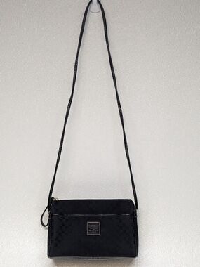 Vintage 1990s Liz Claiborne Black Crossbody Bag with Subtle Pattern